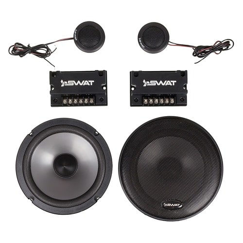Component speakers with a midwoofer, tweeter, and cross over might look